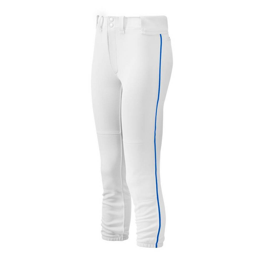 Mizuno Women's Belted Piped Softball Pants White/Royal (350314-YCI)